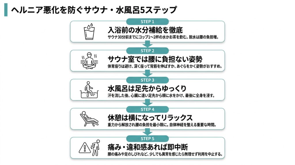 ヘルニア悪化を防ぐサウナ・水風呂5ステップ