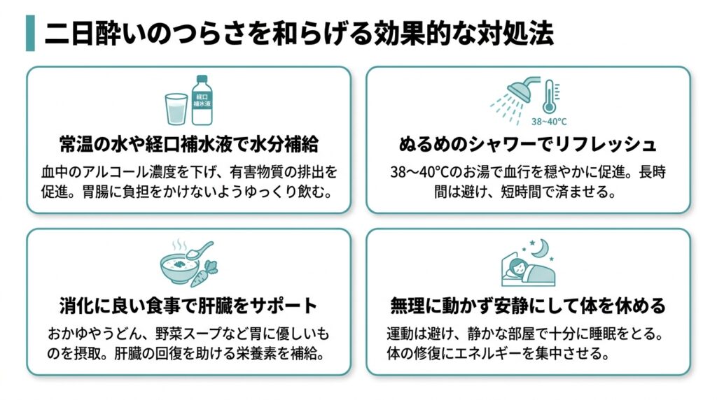 二日酔いのつらさをやわらげる効果的な対処法