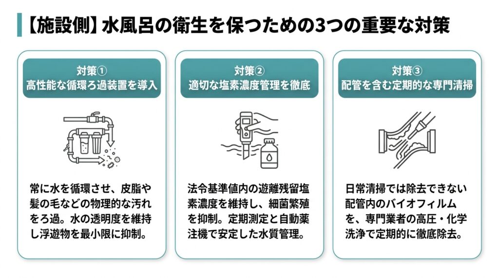 水風呂の衛生を保つための重要な対策
