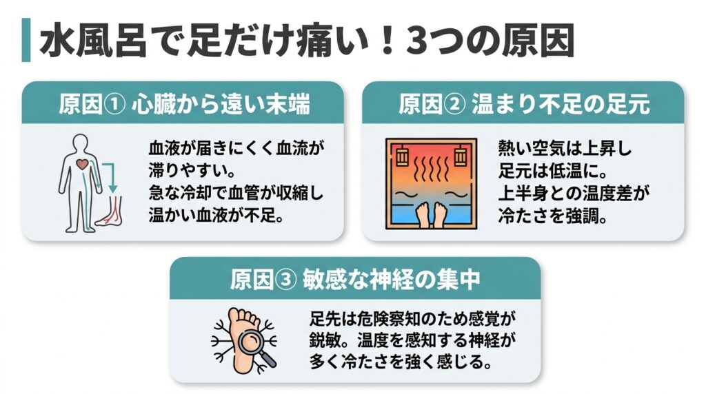 水風呂で足だけ痛い3つの原因