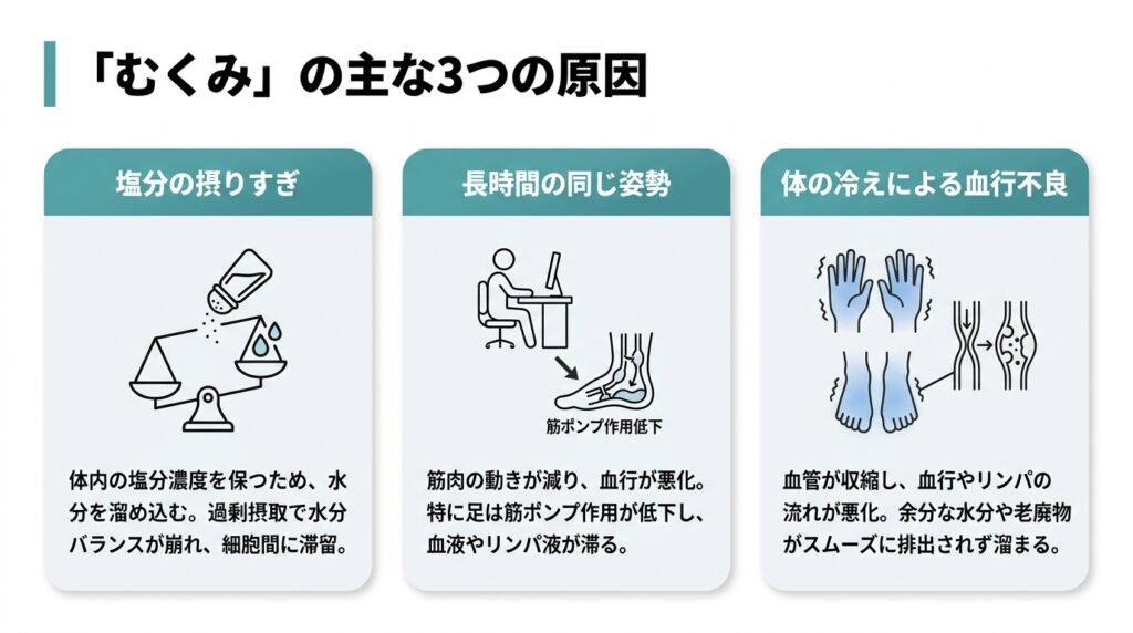 むくみの主な3つの原因